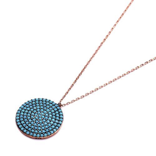 Nano Turquoise Round Shape Turkish Wholesale Silver Pendant